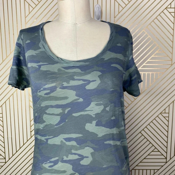 Monrow Camo Tee Shirt Dress Succulent Green Short Sleeve Ruched Size US Small - Picture 4 of 11
